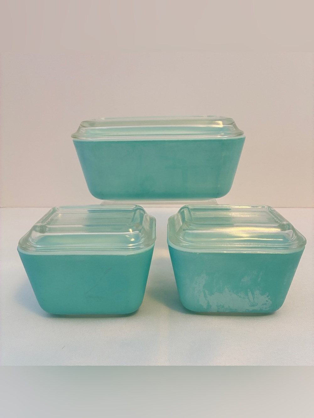 Pyrex Turquoise Refrigerator Dishes 0502/ 0501 With Lids Set of 3 Vintage